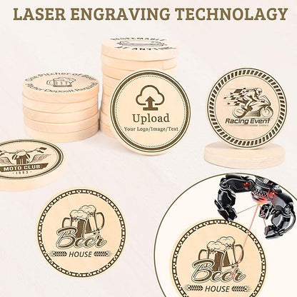 30 Custom Wooden Round Drink Tokens – Double-Sided Laser Engraved Bar Tokens, Poker Chips, Drink Tickets with Your Logo & Text – Personalized for Wedding, Party, Festival, Corporate Events