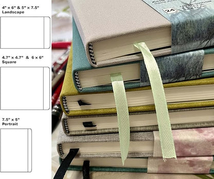 tumuarta Watercolor Sketchbook, 5x7.5, 140 LB, 300 GSM, 100% Cotton Paper, Cold Press, 24 Sheets, 48 Pages, Watercolor Journal for Use As Travel Sketch Book and Mixed Media Pad On The Go.5x7.5 Green