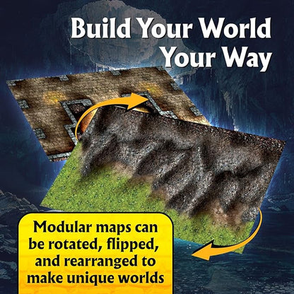 Arcknight The Winding Caverns Roleplaying Battlemaps; 16 Modular RPG Maps in 8 Double-Sided Pages, 1" Square Grid, Modular & Versatile Design for Tabletop Gaming - for Dungeons & Dragons & Pathfinder