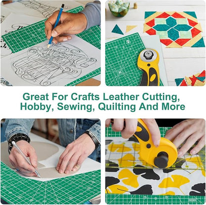 Headley Tools 12"x12" Rotating Cutting Mat, Self Healing Mat with 360-Degree Rotation & Anti-Slip Base, Sewing Board Cutting Mat Perfect for Fabric Quilting Leather Hobby Project, Green