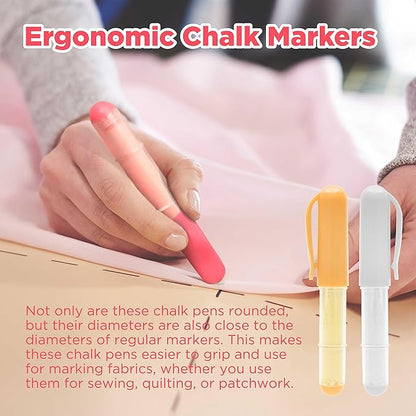 (3-pack) Fabric Chalk Markers -Erase Tailor’s Chalk for Quilting and Sewing - Compatible with Most Fabrics - With Dosing Wheel Technology, Red, Yellow, White