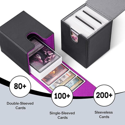 ZLCA Card Deck Box for Trading Cards,PU Leather Magnetic Card Storage Box Fits for TCG CCG Magic Game Cards(Black Set)