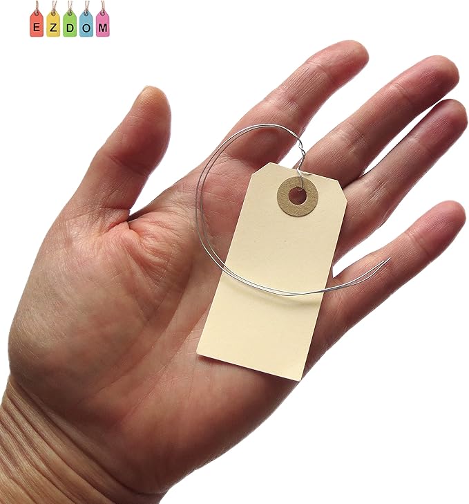 Shipping Tags with Wire Ties #1-2 3/4” x 1 3/8” - 250 Blank Manilla Tags with Wire Attached and Reinforced Hole, Wire Labels Write On