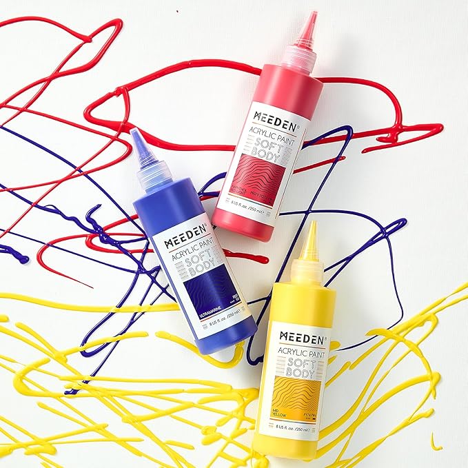 MEEDEN Cobalt Blue Acrylic Paint: Matte Finish 250ml/8.45oz Soft Body Bulk Acrylic Colors in Ergonomic Bottle - Fluid Flow Art Paints for Artists Canvas Painting