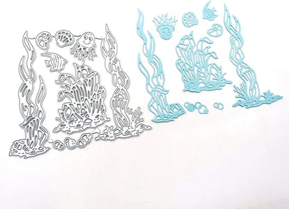Metal Sea Grass Seaweed Coral Tropical Fish Cutting Dies,Jellyfish Shell Fish Conch Ocean Die Cuts Summer Embossing Stencils Template Mould for Card Scrapbooking and DIY Craft Album Paper Card Decor
