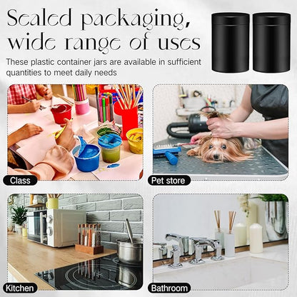 SATINIOR 12 Pack 10 oz Plastic Container Jars with Lids Round Clear Travel Cosmetic Container Slime Jar for Toiletries, Lotion, Cream, Ointment, Makeup, Rhinestone, Sample, Kitchen Storage(Pure Black)