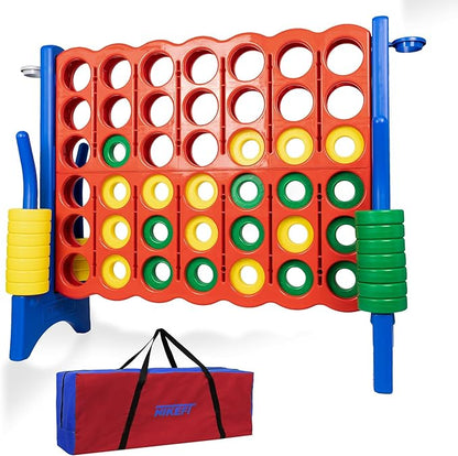 Jumbo 4 in a Row Game Set,4FT Giant Game Set with Carry Bag&42 Pieces Rings&Cup Holder,Indoor/Outdoor Yard Game for Kids & Adults-Fun Family&Party Game-Boosts Brain Power(Red&Blue)