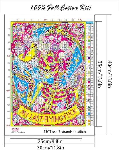 Skullhead Stamped Cross Stitch Kits - Flower Counted Cross Stitch Kits for Beginners Adults Needlepoint Cross-Stitch Patterns Butterfly Dimensions Needlecrafts Embroidery Kits Arts and Crafts