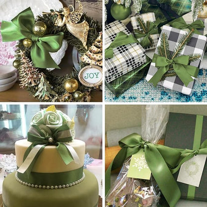 1" x 100 Yards Olive Green Polyester Satin Ribbon Single Faced Bulk Fabric Ribbons for Gift Wrapping, Crafting, Bows Making, Flower Bouquet, Wedding, Home Decor