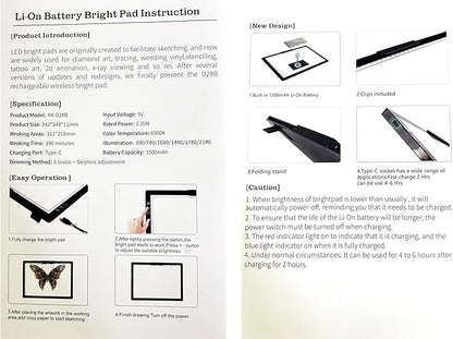Wireless Rechargeable A4 LED Light Pad w/Built-in Riser Stands, 6 Levels of Brightness, Evenly Illuminated Light Box for Tracing and Weeding Vinyl, Slim and Lightweight Diamond Painting Light Board