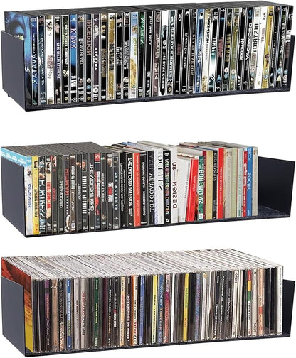 U Shape Floating Shelves Wall Mount Metal Bookshelf CD DVD Storage Display Shelves, Black Set of 3