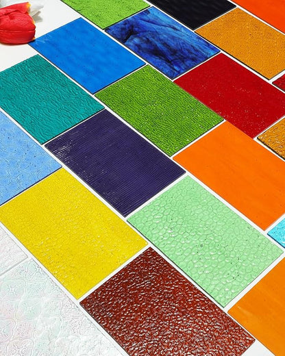 50 Transparent Stained Glass Sheets Bulk, Variety Colors Textured Cathedral Art Glass Sheets for DIY Mosaic Crafts, 4”x6” Vibrant Colored Glass Tiles Pieces for Home Decor