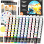 Shuttle Art 100 Colors Acrylic Paint, 2oz/60ml Bottles, Include 2 Sets of 12 Paint Brushes, 1 Art Sponge & Palette, Premium for Artists, Beginners & Kids on Canvas Rocks Wood Ceramic
