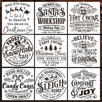 Christmas Stencils for Painting on Wood 12" Large Christmas Stencils for Crafts Reusable Santa Hot Coca Candy Cane Holiday Stencil Drawing Templates for Wood Fabrics Porch Hanger Winter Decor
