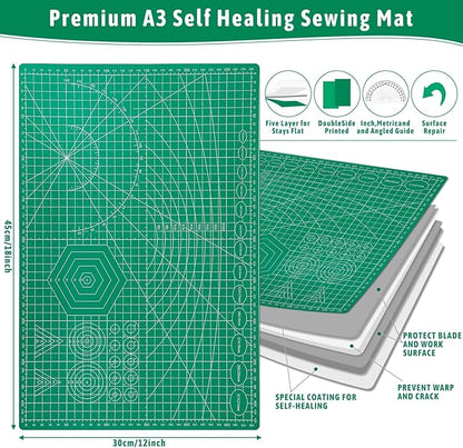 5 Pack Self Healing Cutting Mats and Exacto Knife Set, Sewing Mats with Precision Cutters and Extra 50Pcs SK5 Steel Blade 12" x 18" Work Mat for Crafts, Scrapbooking and Quilting