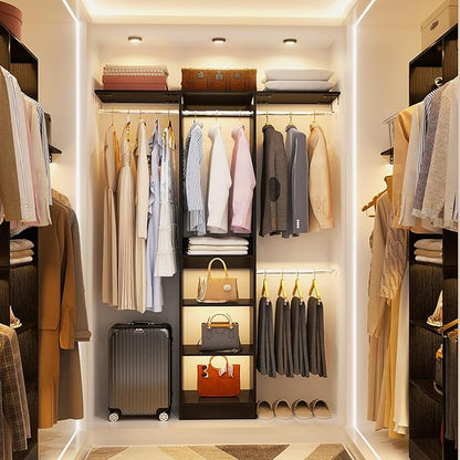 48" Small Closet Organizer, 4FT Small Closet System with 4 Closet Rods & 3 Shelves, 80"H Small Closet Organizers and Storage for Small Bedooms, Cloakrooms, Laundry Rooms, Black