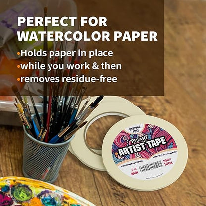 3 Pack White Artist Tape - Masking Artists Tape for Drafting Art Watercolor Painting Canvas Framing - Acid Free 0.2 Inch Wide 180FT Long