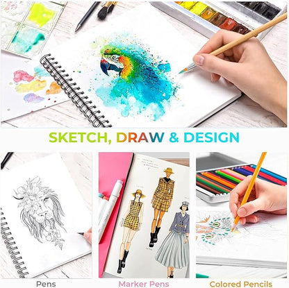 Mix Media Pad, Ohuhu Mixed Media Art Sketchbook, 120 LB/200 GSM Heavyweight Papers, 62 Sheets/124 Pages, Spiral Bound Mixed Media Paper Pad for Christmas Gift