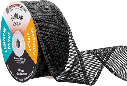 Mandala Crafts Black Burlap Ribbon 1.5 Inches Wide Jute Ribbons for Crafts - 20 Yds Roll Rustic Burlap Wrap Trim Ribbons for Wreaths Bows Wedding Party Decoration
