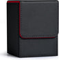 ZLCA Card Deck Box for Trading Cards, MTG YuGiOh Deck Case Holds 100+ Single Sleeved Cards, PU Leather Magnetic Card Storage Box Fits for TCG CCG Magic Game Cards (Black& Red)