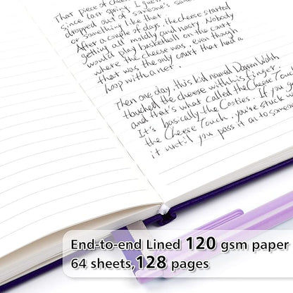 feela 5 Pack Journal Notebook Bulk for School, Hardcover Business Notebooks Classic Ruled Lined Journals with Pen Holder for Work Note Taking, with 5 Black Pens, 120 GSM, 5.1”x8.3”, A5, Purple