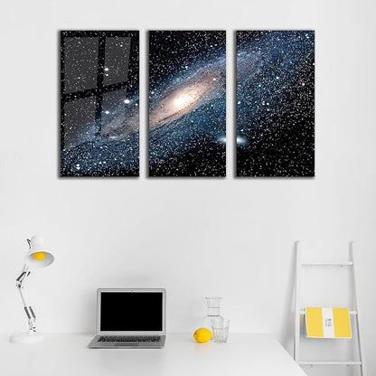 SpiritualHands Andromeda Space Galaxy Glass Wall Art Painting for Living Room, Tempered Glass Modern Prints Decor, Large Vivid Color Panel for Bedroom, Kitchen, or Office