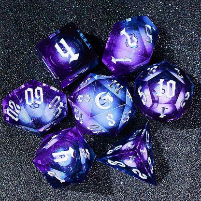 Dark Moon Liquid Core DND Dice Set for Role Playing Games, Polyhedral Dungeons and Dragons Dice Set with Gift Box, Full Liquid Core Resin Sharp Edge D&D Dice Set (InkBlueDice)