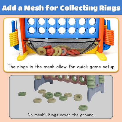 Giant 4 in a Row Connect Game with Mesh Fabric | Height Adjustable 4-in-1 Jumbo 4-to-Score Yard Game Set with Basketball, Golf & Ring Toss | Outdoor Indoor Family Yard Party Game for Kids & Adults