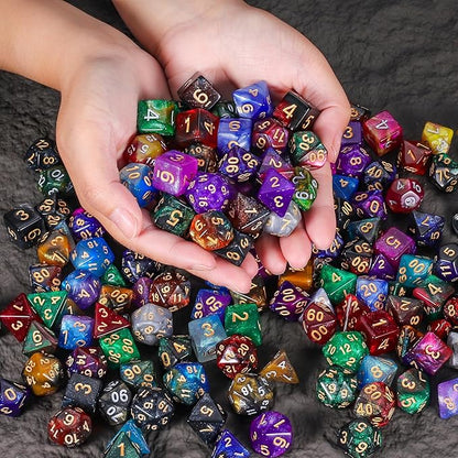 CiaraQ DND Dice Sets - 26 X 7 Polyhedral Dice (182pcs) with a Large Drawstring Bag for Dungeons and Dragons, Role Playing Table Game. Multiple Colors, Glitter Swirl Design with Gold Numbers.