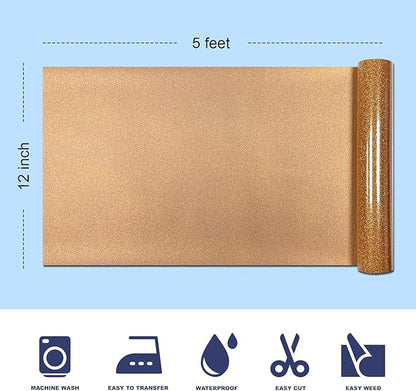 Coffee Orange Glitter HTV Heat Transfer Vinyl, 12" x 5ft lron on Vinyl, for T-Shirt Ironing, Vinyl HTV Easy to Cut and Weed, The Best Choice for DIY Creativity. (Coffee Orange, 12" x5ft)