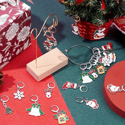 SUNNYCLUE 1 Box 20pcs Christmas Stitch Markers Knitting Crochet Knitting Markers Leverback Hoop Stitch Marker Enamel Crochet Knitting Markers for Knitting Weaving Sewing Needleworks DIY Craft Supplies