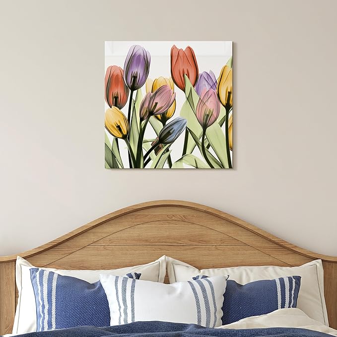 Empire Art Direct Frameless Free Floating Tempered Glass Panel Graphic Wall Art Ready to Hang, 24" x 24", Tulip Scape x-ray I