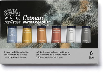 Winsor & Newton Cotman Watercolor Paint Set, 6 Metallic Colors, 8ml (0.27-oz) Tubes