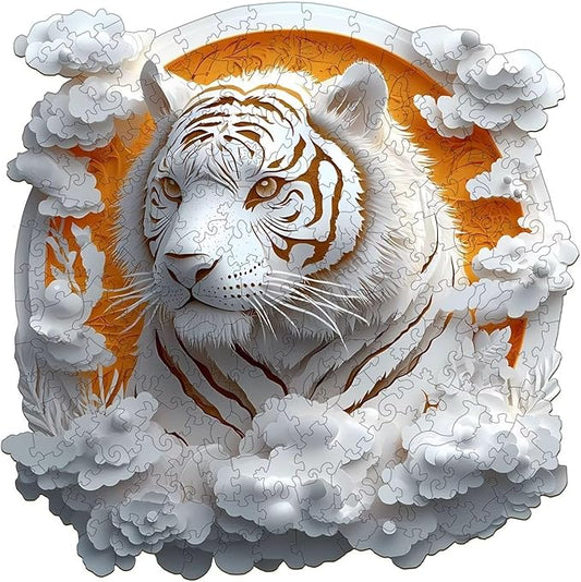 Wooden Puzzles Adults, 3D Paper Tiger Wooden Puzzles 300 Pieces, Unique Animal Shaped Wood Challenging Jigsaw Puzzles Gifts for Adults, 13.4x13.4in