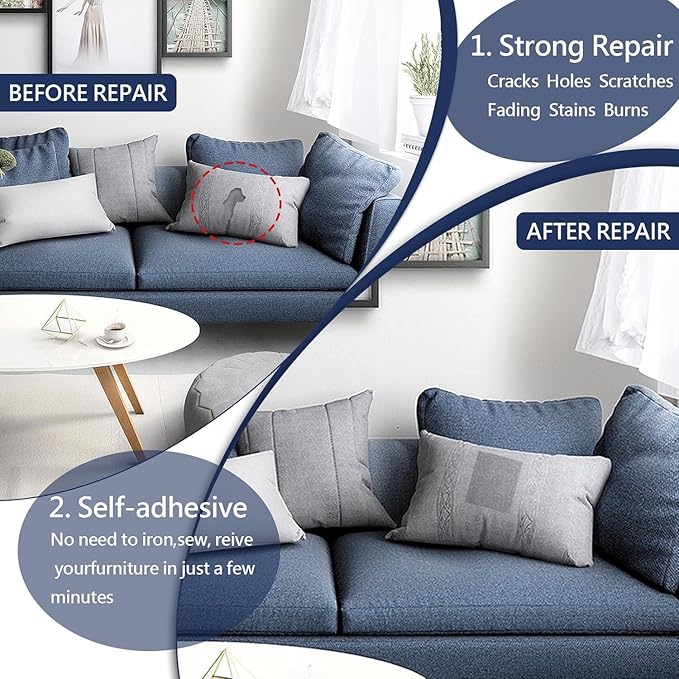 Canvas Repair Patch, 17X158 Inch Strong Sticky Fabric Repair Tape, Self-Adhesive Fabric Patch for Sofas, Tote Bags, Clothing, Car Seats, Furniture (Dark Blue, 17X158 Inch)