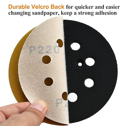 5-Inch 8-Hole Hook and Loop Sanding Discs 220-Grit Random Orbit Sandpaper, 50-Pack