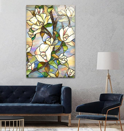 My Photostation.com 32Wx48H'' Stained Magnolia Glass Wall Art Tempered Glass Printing Wall Decor Large Wall Art Wall Hangings