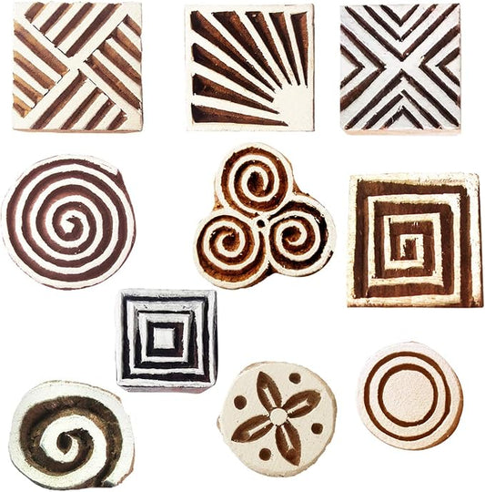 Royal Kraft Geometric Wooden Printing Stamps (Set of 10) - DIY Henna Fabric Textile Paper Clay Pottery Blocks Htag2171