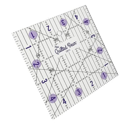 The Quilted Bear Quilting Rulers - Transparent Acrylic Non Slip Quilting, Patchwork & Sewing Ruler with Clear Black Lines & 30, 45 & 60 Degree Angles for Perfect Accuracy & Precision (5" x 5")