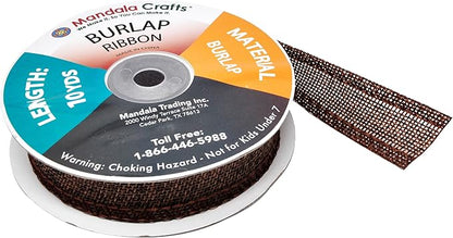 Mandala Crafts Brown Burlap Ribbon 1 Inch Wide Jute Ribbons for Crafts - 20 Yds Roll Rustic Burlap Wrap Trim Ribbons for Wreaths Bows Wedding Party Decoration