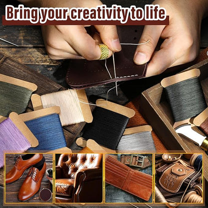 Repair Sewing Kit, Upholstery Needle with 32 Yard Waxed Thread and 8 Pcs Heavy Duty Leather Needles for Hand Stitching, Canvas & Quilting - 0.55mm Round Waxed Thread Dark Blue