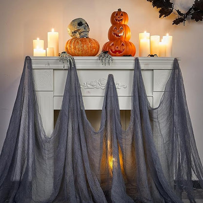 Boao Halloween Cheese cloth 27.56 x 590.55 Inch Gray Cheesecloth Roll for Crafts Large Cotton Muslin Gauze Fabric for Halloween Outdoor & Indoor Spooky Decoration