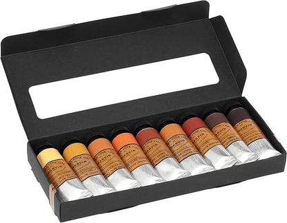 Charvin Extra Fine Professional Artist Oil Paint Set of 9 Earth Tones - 20ml - Triple-Milled for Smoothness, Rich Texture, Poppy Oil-Based, Light-Fast, Handmade Oil Color Paints for Professionals