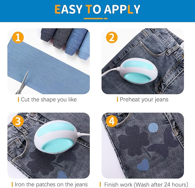 HTVRONT Iron on Patches for Clothing Repair 4 Rolls - Denim Patches for Jeans Kit 4" by 20", 4 Rolls of Iron On Denim Patches for Jeans Inside & Clothing Repair (Four Colors)