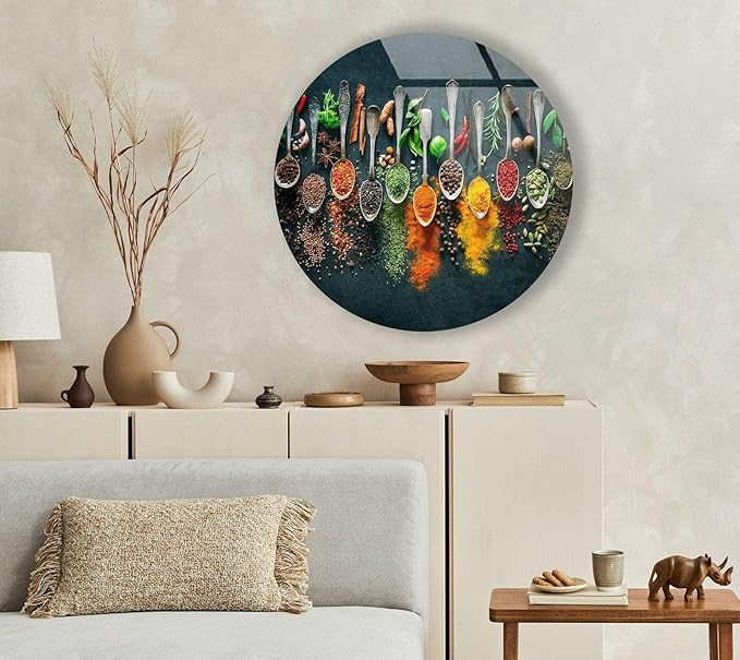 My Photostation.com 20''(50cm) Diameter Colorful Herbs Round Glass Wall Art Tempered Glass Printing Wall Decor Large Wall Art Wall Hangings