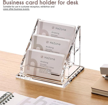 Acrylic Card Holder Clear Horizontal Business Card Organizer Stand for Desk 3 Slots 3 Tier Business Cards Stand for Women and Men,Office Desk Accessories,Organize 150 Cards-1 Pack(3 Slots-H)