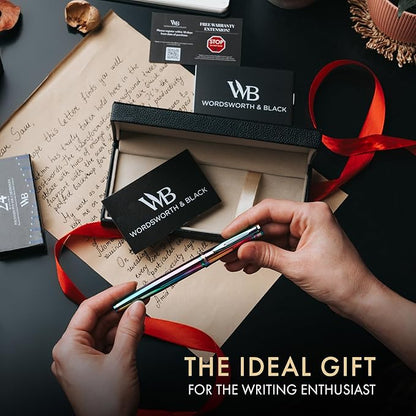 Wordsworth & Black Fountain Pen Set, 18K Gilded Medium Nib, Includes 24 Pack Ink Cartridges, Ink Refill Converter & Gift Box, Gold Finish, Calligraphy, [Rainbow], Perfect for Men & Women