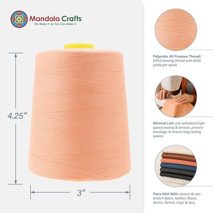 Mandala Crafts 4 Pack of Serger Threads Cones Spools - 20S/2 24000 Yards Polyester Peach Threads for Sergers Machine and Overlock Quilting Sewing Machine