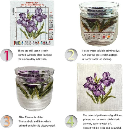 Magxvouy Cross Stitch Kits Stamped Full Range of Embroidery Kits,Cross Stitch Patterns Needlework Kits for Beginners 11CT Printed Kits&Colorful Flower Cat 18x18 inch