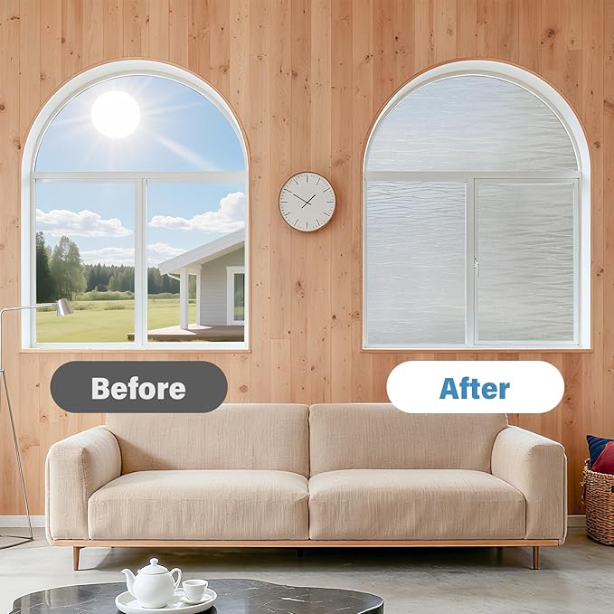 Finnez Frosted Privacy Window Film Static Cling, Non-Adhesive Decorative Cover for Glass Door & Windows, No Glue Removable Clings UV Blocking Waves Design for Home Office 45.2 x 157.4 Inches